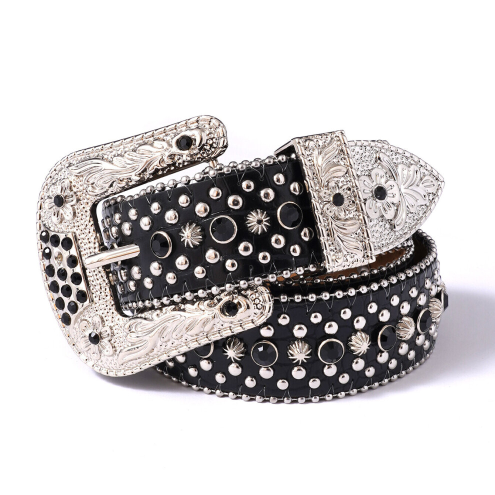 Women Men Rhinestone Belt Western Cowboy Cowgirl PU Leather Belts Crystal Studded Strap Y2K Belts