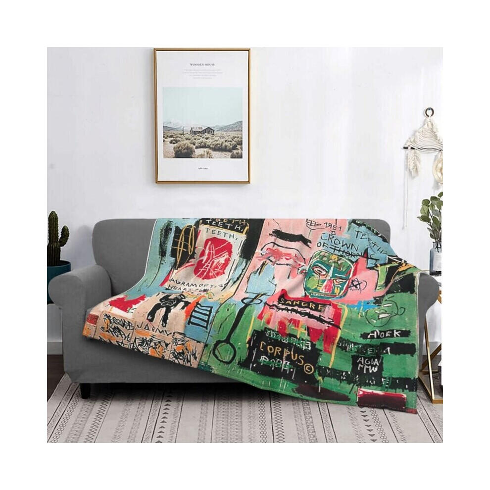Basquiat Famous Graffiti Blanket Flannel All Season Multi-fuion Soft Throw Blanket for Bedding Couch Quilt