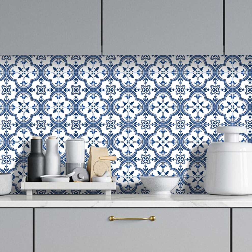10Pcs Self Adhesive Tile Stickers Bohemian Flowers Pattern Peel And Stick Waterproof Wallpaper Kitchen Backsplash Stickers For Home Bathroom Room Deco
