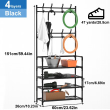 1pc layer Clothes Storage Rack With Shoe Storage Rack Standing Clothes Metal Stand With Hooks For Hats Coats Bags Scarves Clothes Storage And Organiza