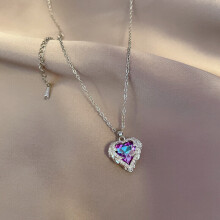 925 Collana con ciondolo a cuore con ali d'angelo in argento sterling per donne Collana di cristallo colorato Regalo di San Valentino