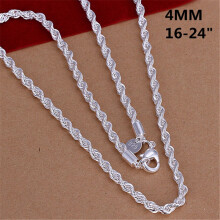 Sterling Silver Rope Chain Necklace 16-24in, 4mm - 925, For Men & Women, Fits Pendants
