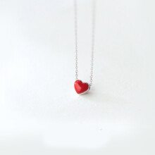 Silver Red Heart Long-Chain Statement Necklace for Women Heart Pendant Kolye Collares