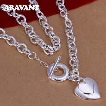 925 Silver Double Heart Necklace Chain for Women - Sterling Silver Heart-Link Necklace