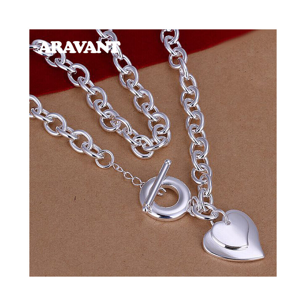Collier En Argent 925 Avec Double Coeur ChaîNe Pour Femmes Bijoux-image