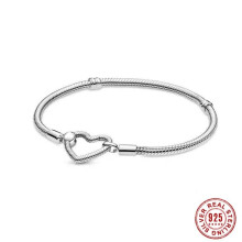 S925 Argento Sterling Moments Cuore Chiusura Bracciale a catena di serpente per fai da te donne Signore Charm Beads Gioielli