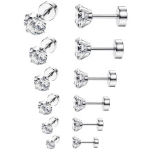 1/6 Paar 18G Edelstahl Ohrstecker Piercing Barbell Ohrstecker Set Rund Cubic Zirkonia Inlaid Stahl Größe 2/4/5/6/8/10MM