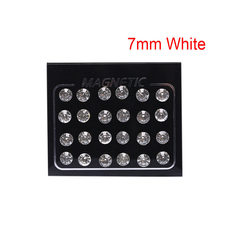 24Pcs/Set Unisex Stainless Steel Round Magnetic Non-Piercing Clip On Stud Earrings Crystal Round Ear Stud