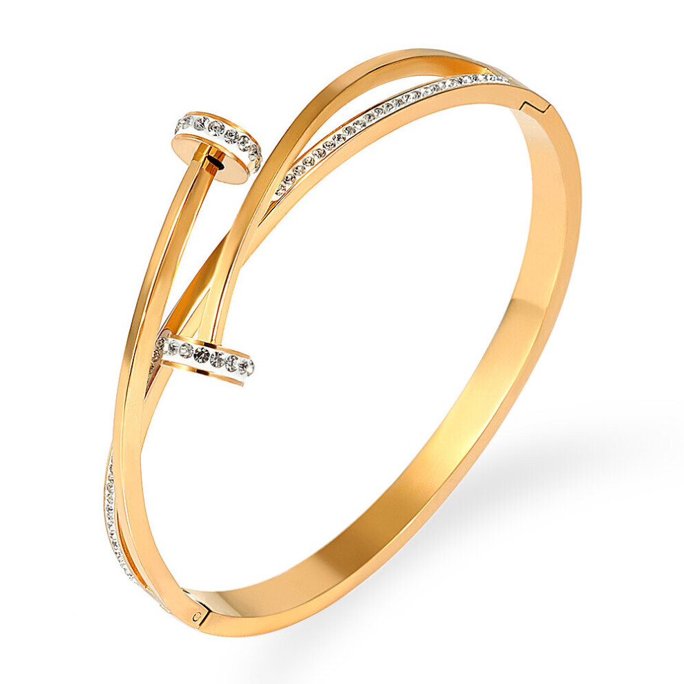 Unique Double Crystal Nail Head Cross Stainless Steel Bracelet For Woman Love Wedding Gift Bangle Jewelry