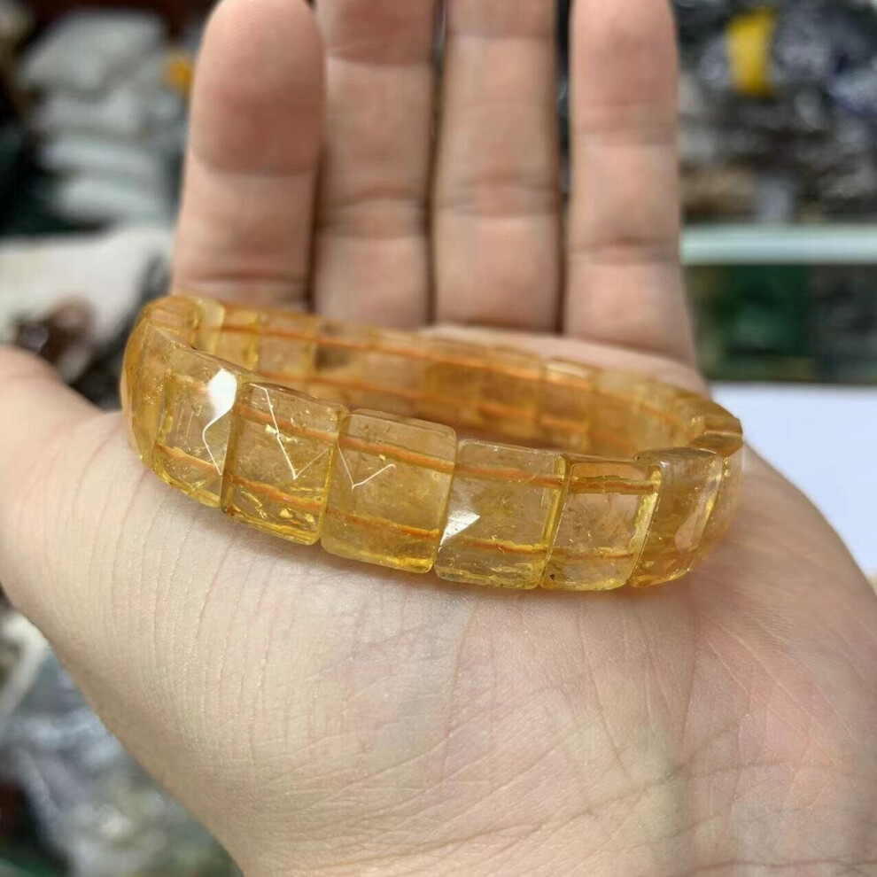 Natural Yellow Citrine Stone Beads Bracelet Gemstone Jewelry Bangle For Women For Men For Gift Birth Stone For Gemini !