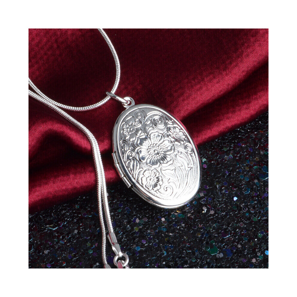 Jewelry 925 Sterling Silver Necklace Egg-Shaped Photo Frame Pendant Necklace Men & Women Charm Jewelry