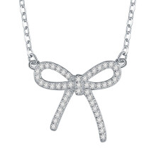925 Sterling Silver O-Chain Necklace with Zircon Bow Pendant - Women's Jewelry NK030 Gem Color Gift for Her
