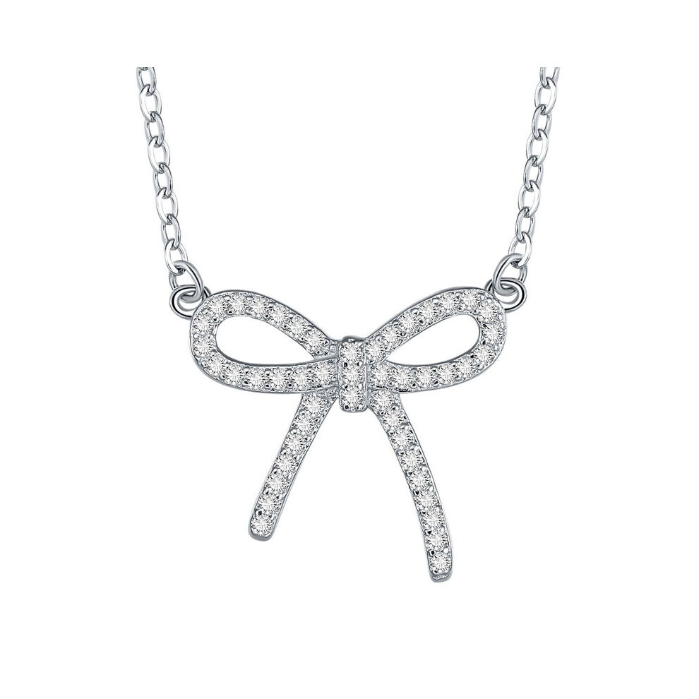 925 Sterling Silver Jewelry Women O-chain Necklaces Zircon Bow Pendant Silver Jewelry Female Party Gift For women