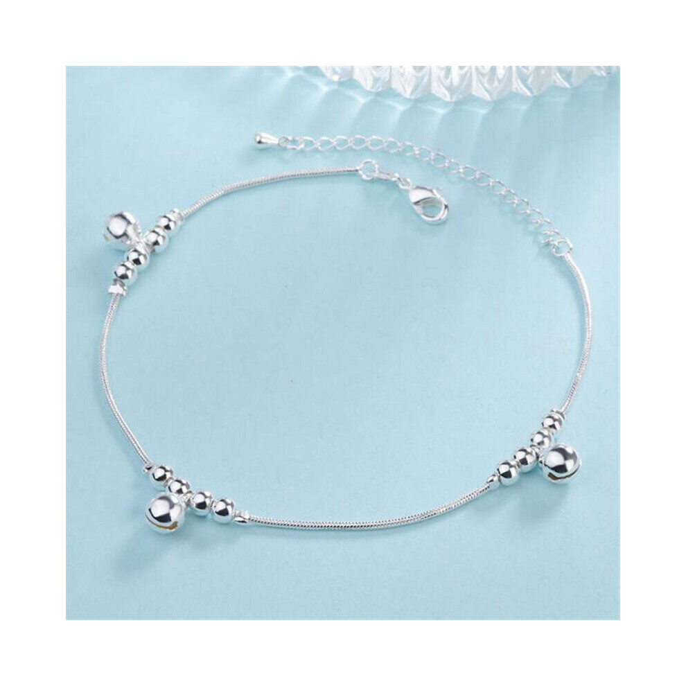 Summer 925 Sterling Silver Anklets For Women Glossy Round Beads Ankle Chain Foot Jewelry Bracelet Girl Multicoloured
