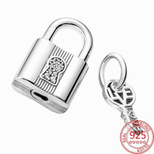 Visiaci zámok a kľúč Dangle Charm Fit 925 strieborný náramok korálky pre ženy jemné šperky darček