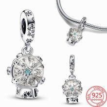 Vianočná snehová vločka Snowglobe Dangle Charms Silver 925 Fit Charms Plata De Ley 925 náramok prívesok pre dovolenku darček