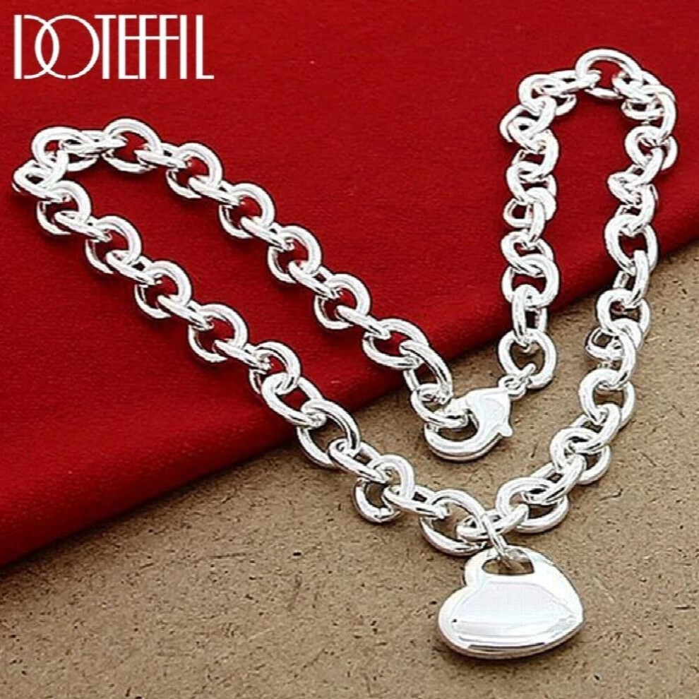 925 Sterling Silver 18 Inch Chain Solid Heart Pendant Necklace For Women Wedding Engagement Jewelry