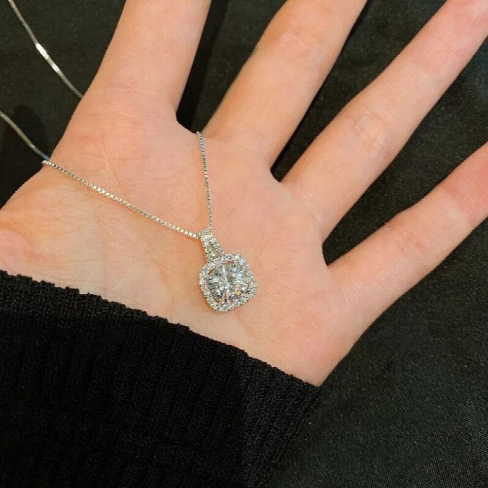 925 Sterling Silver Single Square Diamond Womens Necklace Moissanite Gemstone Pendant Necklace for Wedding