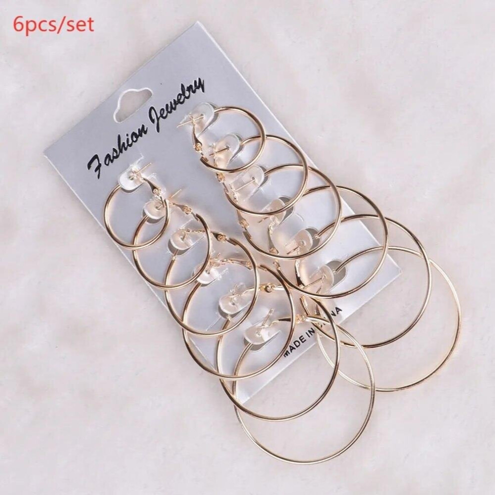 6 Pair Women Large Circle Silver Hoop Earrings for Women Round Huggie Creole Earrings Set Vintage Hoops Ear Rings