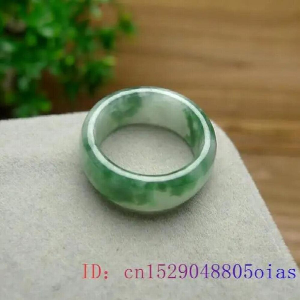 Green Jade Ring Crafts Charm Gemstone Natural Jadeite Amulet Carved Jewelry Chinese
