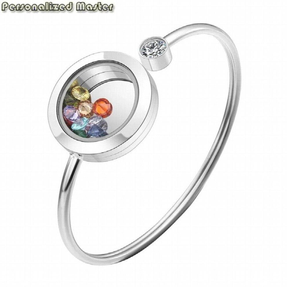 Letters Name Round Floating Charm Locket Living Memory Bangle Bracelet with Birthstones DIY Jewelry
