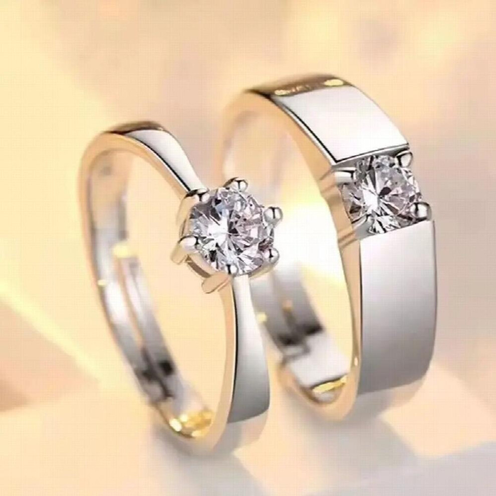2 Pieces/set Women and Men Crystal Six Claw Open Adjustable Wedding Rings Crwon Couple Rings Jewelry For