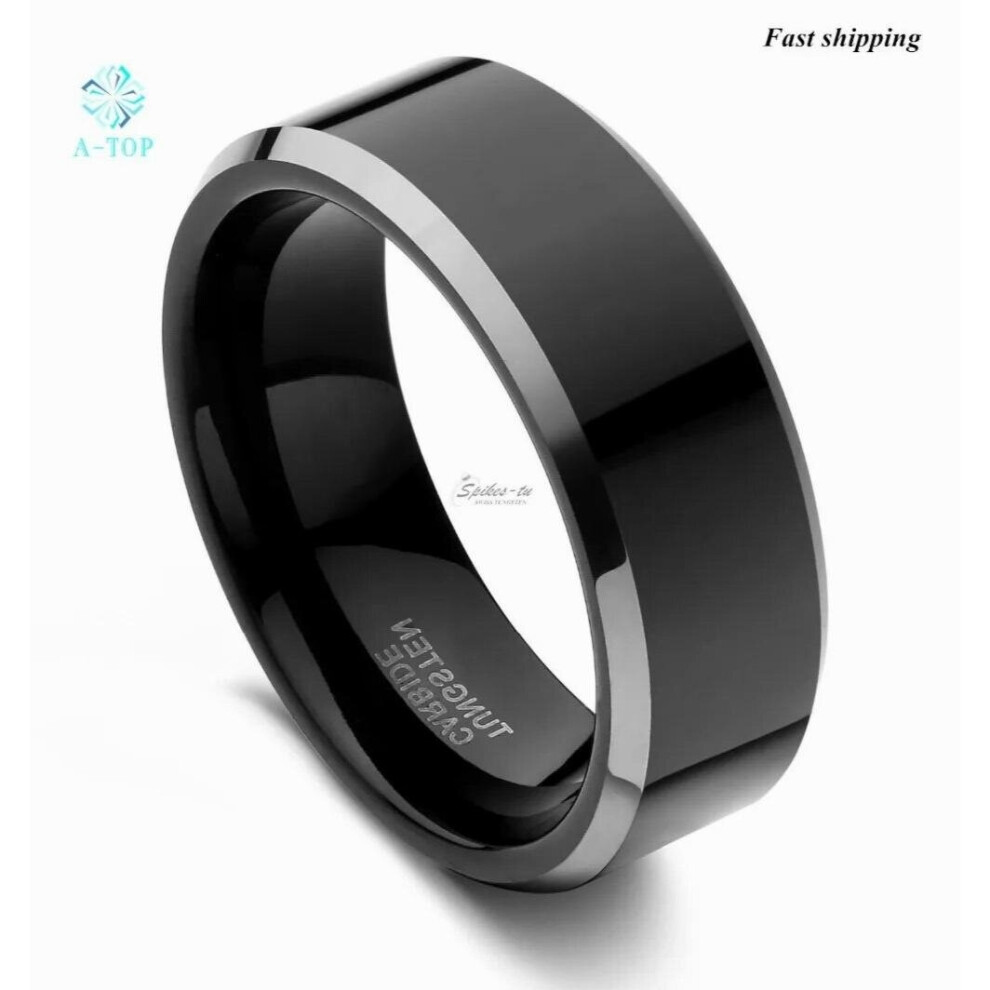8mm Mens Wedding Band Tungsten ring Polished Sliver Beveled Ring Engagement Ring