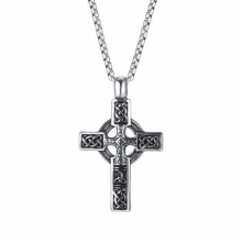 Creative Celtic Knot Pattern Cross Necklace for Men Vintage Pendant with Stainless Steel Chain Jewelry Amulet Necklace