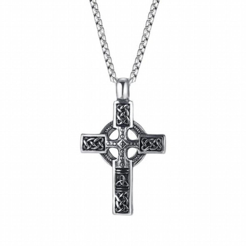 Creative Celtic Knot Pattern Cross Necklace for Men Vintage Pendant with Stainless Steel Chain Jewelry Amulet Necklace