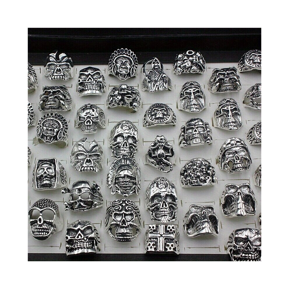 10pcs Lot Mixed Skull Head Rings Punk Skull Rings For Men Women Hip Hop Gothic Jewelry Gift Random Sizes & Styles
