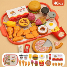 QG21691 Kids Pretend Kitchen: Fast Food Hamburger & Fried Chicken Set – Western Interactive Cooking Toy for Ages 3-6