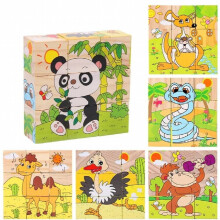 Baby Wooden Blocks Toys Children Six Side Cube Jigsaw Puzzles Game Animal Fruit Traffic Cognize Early Learning Educational Toys