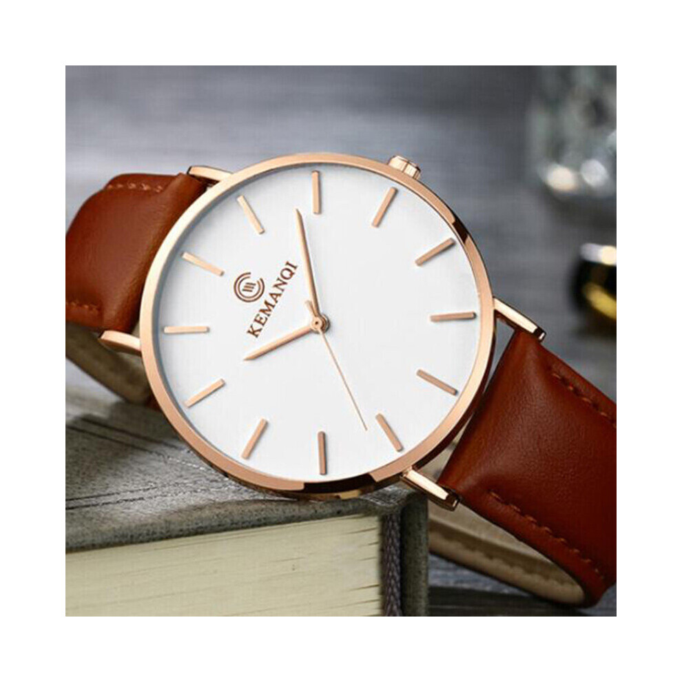 Minimalist Men's Watch Ultra Thin Men's Watches For Men Business Watch Leather Clock Reloj Hombre Relogio Brown
