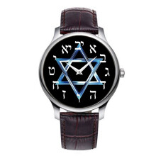 Men's Magen David Jewish Shield of David Hebrew Digital Quartz Wristwatch