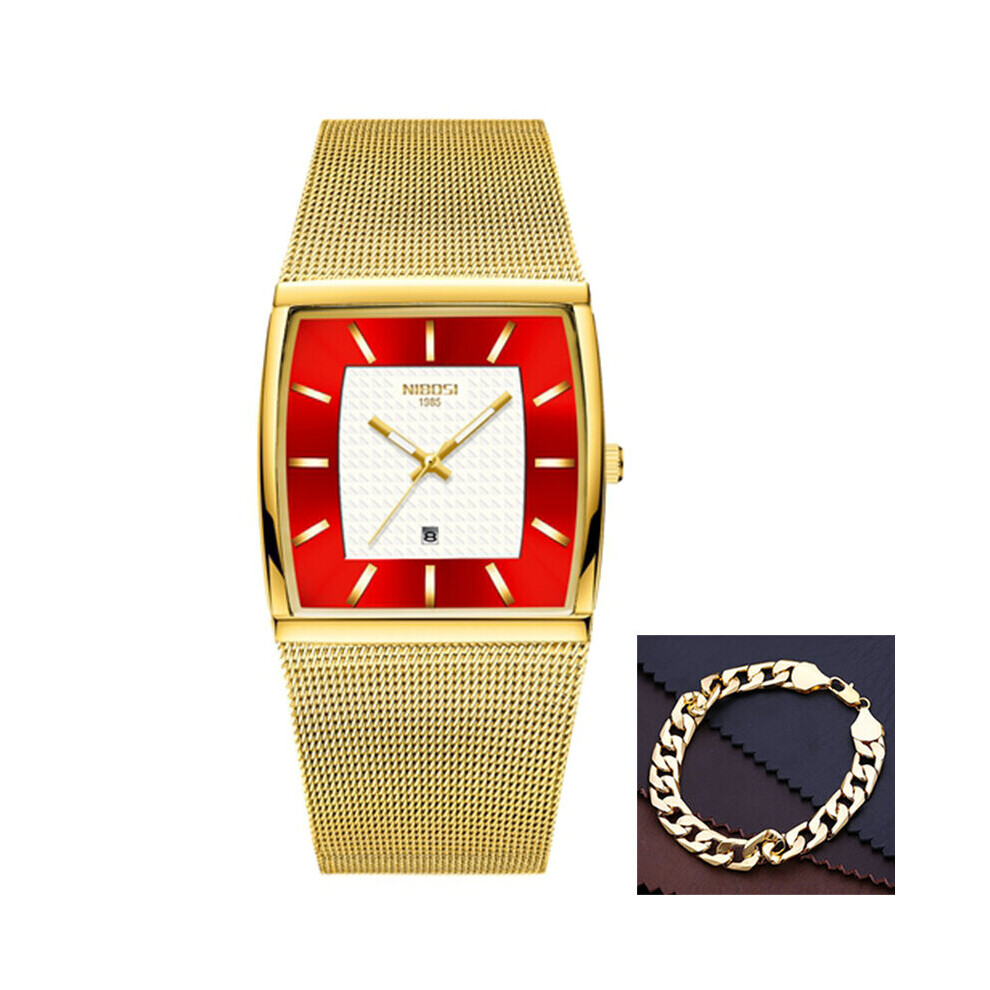 Ultra Thin Nibosi Mens Watches Square Dial Waterproof Male wrist watches Stainless Steel Relogio Masculino