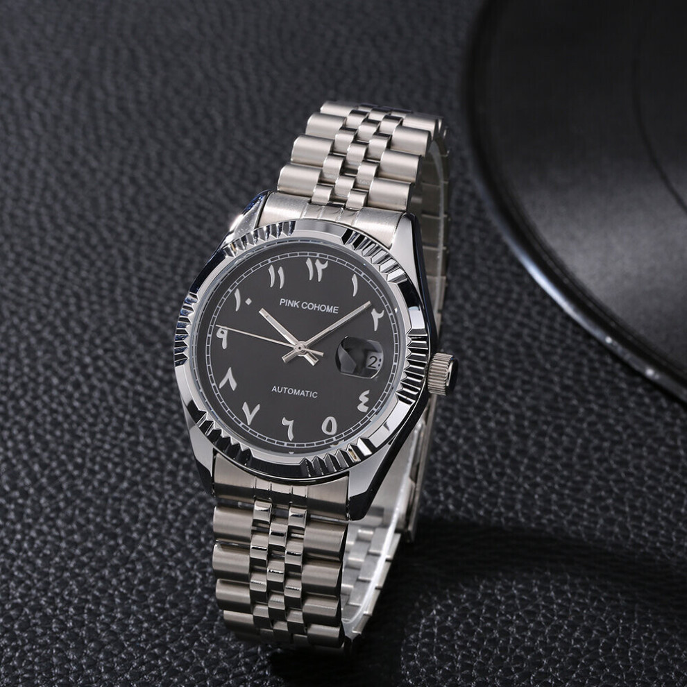 Mens Automatic Watch Islamic Arabic Numerals Solid Stainless Steel Timepieces Montre Automatique Homme