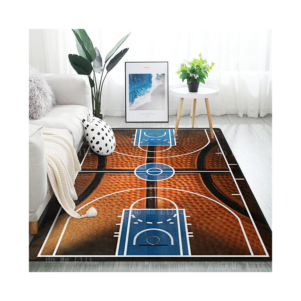3D Entirety Basketball Court Rim Sport Print Flannel Floor Rugs For Dream Athletes Youth Boys Living Room Bedroom Decor