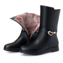 Women's Mother Female Ladies Leather Shoes Boots Botas Knee High Zipper Winter Warm Plush Mid Calf Plus Size Mid-calf Snow Boot