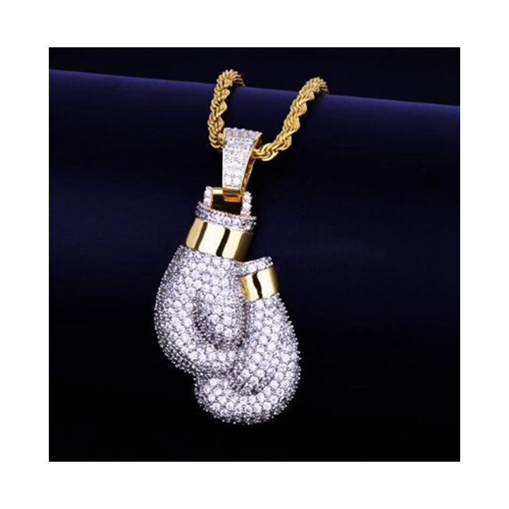 Hip Hop Ice Out Zircon Boxing Gloves Pendant Necklace Men Women Rock Rap Punk Party Jewelry