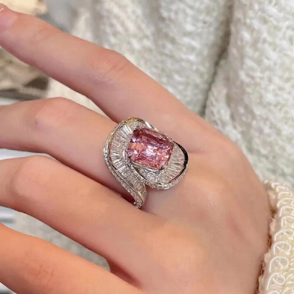 Charms Pink Quartz Wedding Flower Rings Womens Sterling Silver Jewelry Ring Romantic Gemstone Engagement Anniversary Party Gift