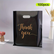 100pcs Thank You Merchandise Bag Retail Shopping Bag For Gift Bag Party Shop Boutique Clothes Business Gift Reusable Plastic Bag With Handle Bags