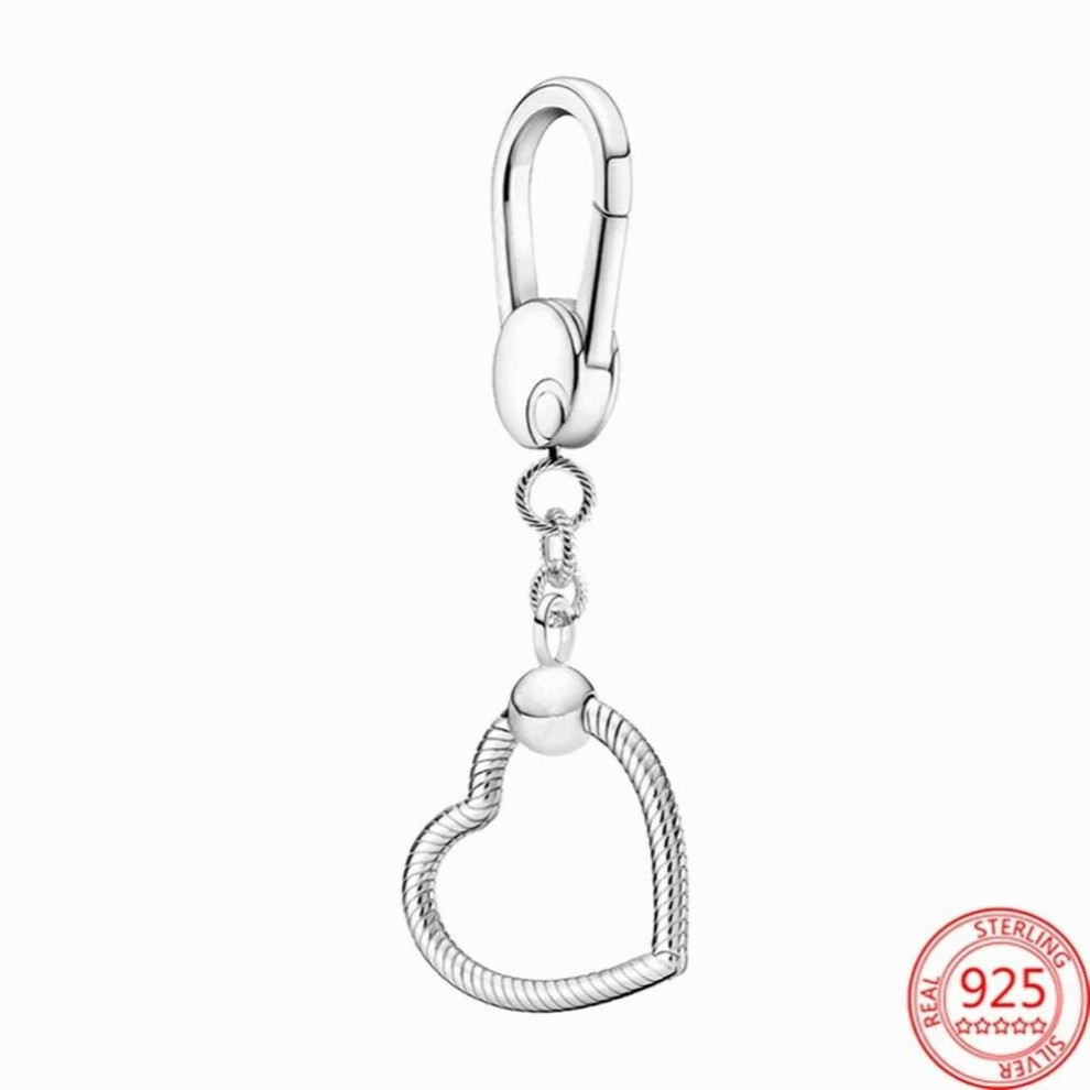 Charms 925 Sterling Silver Moment Key Ring Small Bag Heart Charm Holder Fit Pando Charm for Women Jewelry Keychain