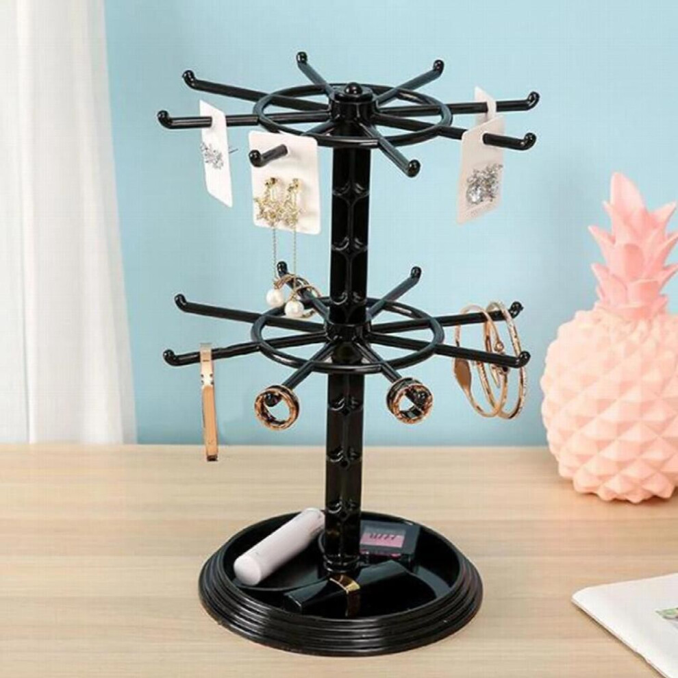 Acrylic Jewelry Organizer 2 Tier Rotating Jewelry Display Stand Spinning Necklace Tower Storage Rack for Earrings Watch Showcase