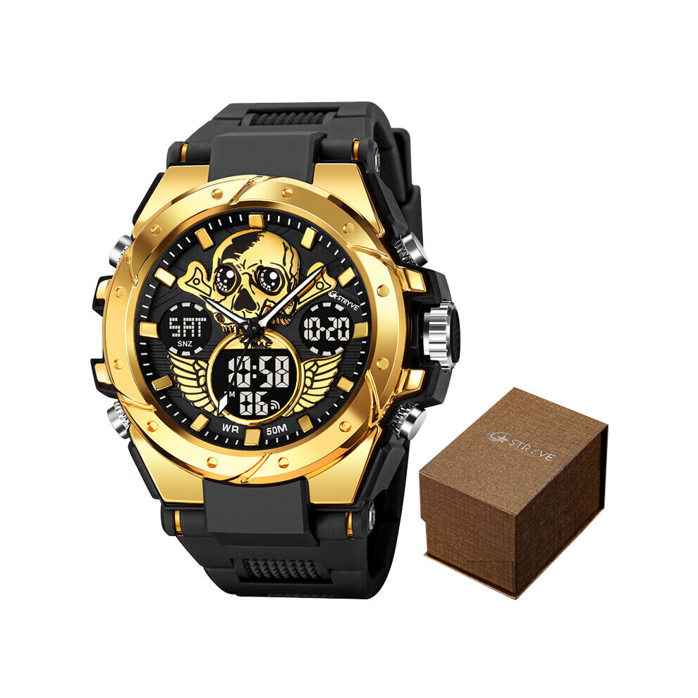 Men's Watch with Box Skull Digital-Analog Dual Display Watches Calendar Stopwatch Multifunction Watches S8008
