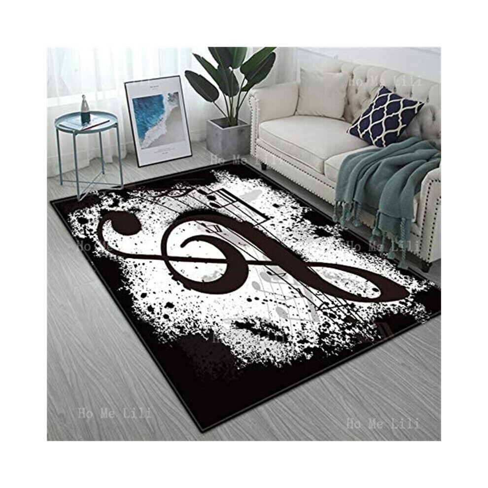 Music Notes Stave Some Ink Rendering Carpet Non Slip Microfiber Flannel Floor Rugs For Living Room Bedroom