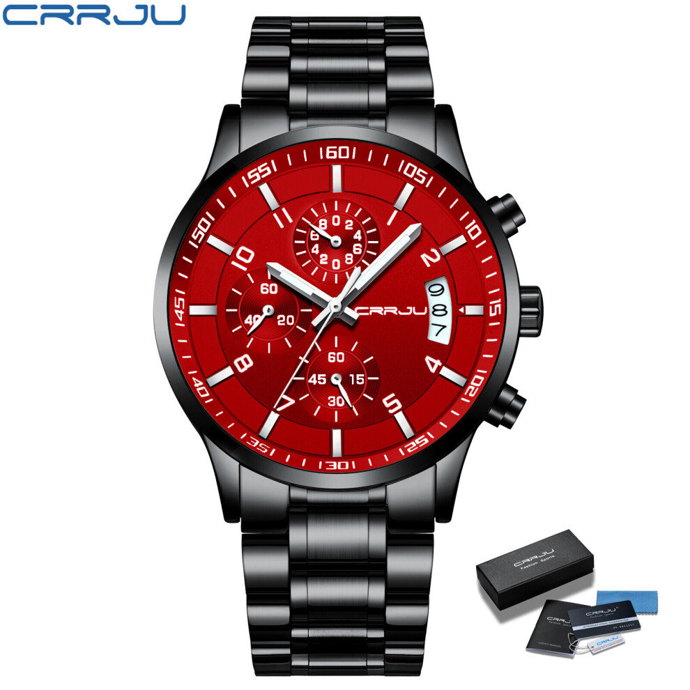Men Quartz Wristwatches Sporty Chronograph Watches with 316 Stainless Steel Luminous Hands Male Clock Red