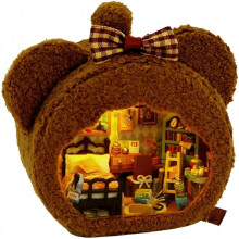 DIY Dollhouse Kit s nábytkom Plyšový králik Bear Tiny House Toy Dekoratívny domček Darček na Vianoce