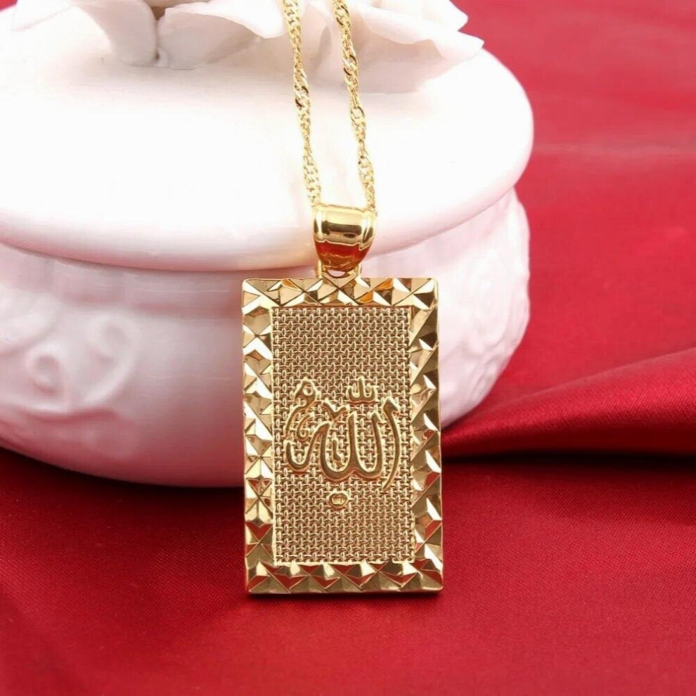 24K Islamic Allah Necklace With Matching Chain Woman Men Jewelry
