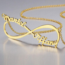 Collana personalizzata con ciondolo infinito, segno infinito con targhetta con 2 nomi in pietra di nascita Gioielli da donna, da madre