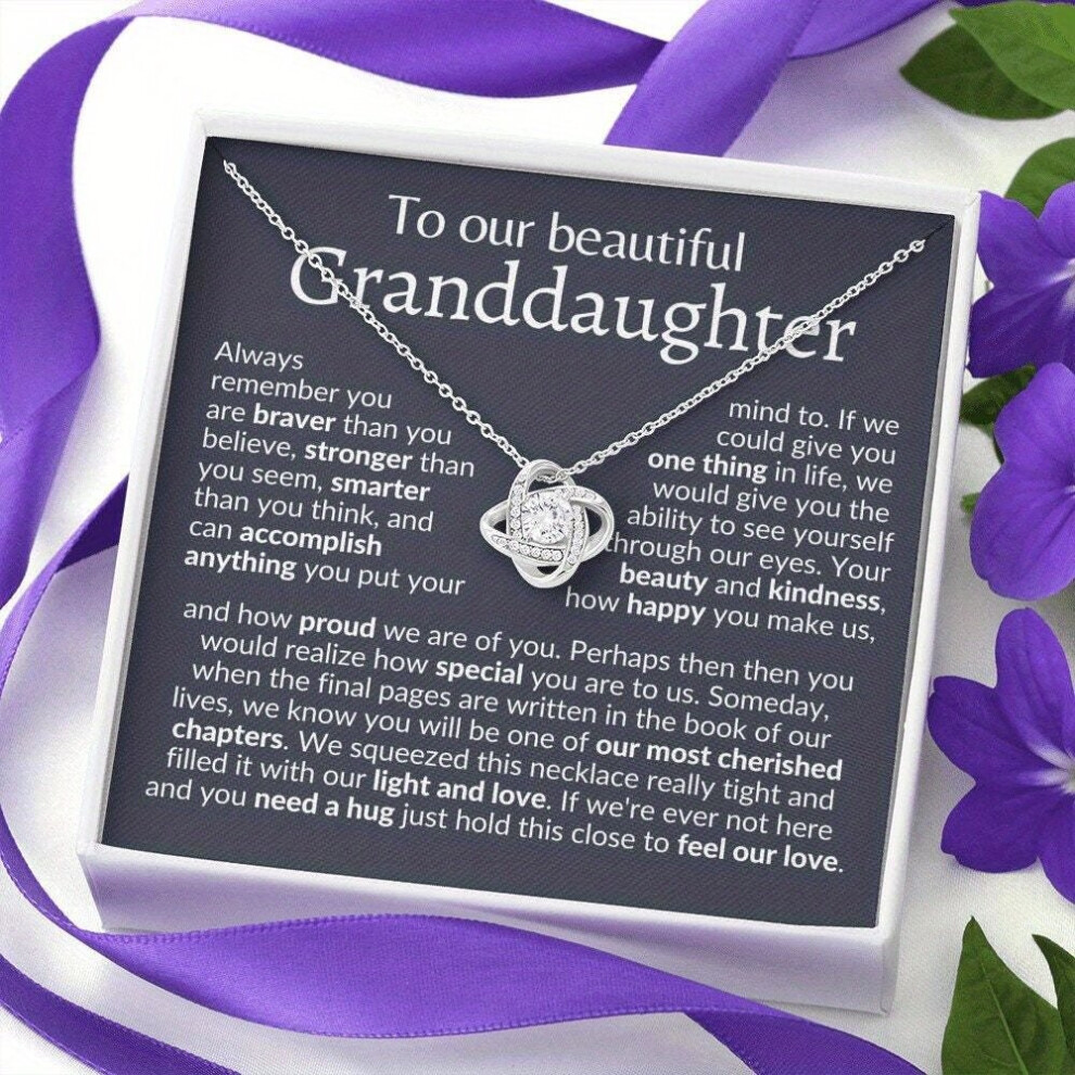 1pc To Our Granddaughter Necklace Zircon Flower Pendant Stainless Steel Chain Necklace From Grandparents Graduation Christmas Gift